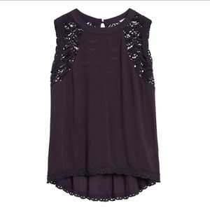 Crescent Crochet Detail Navy Sleeveless Top